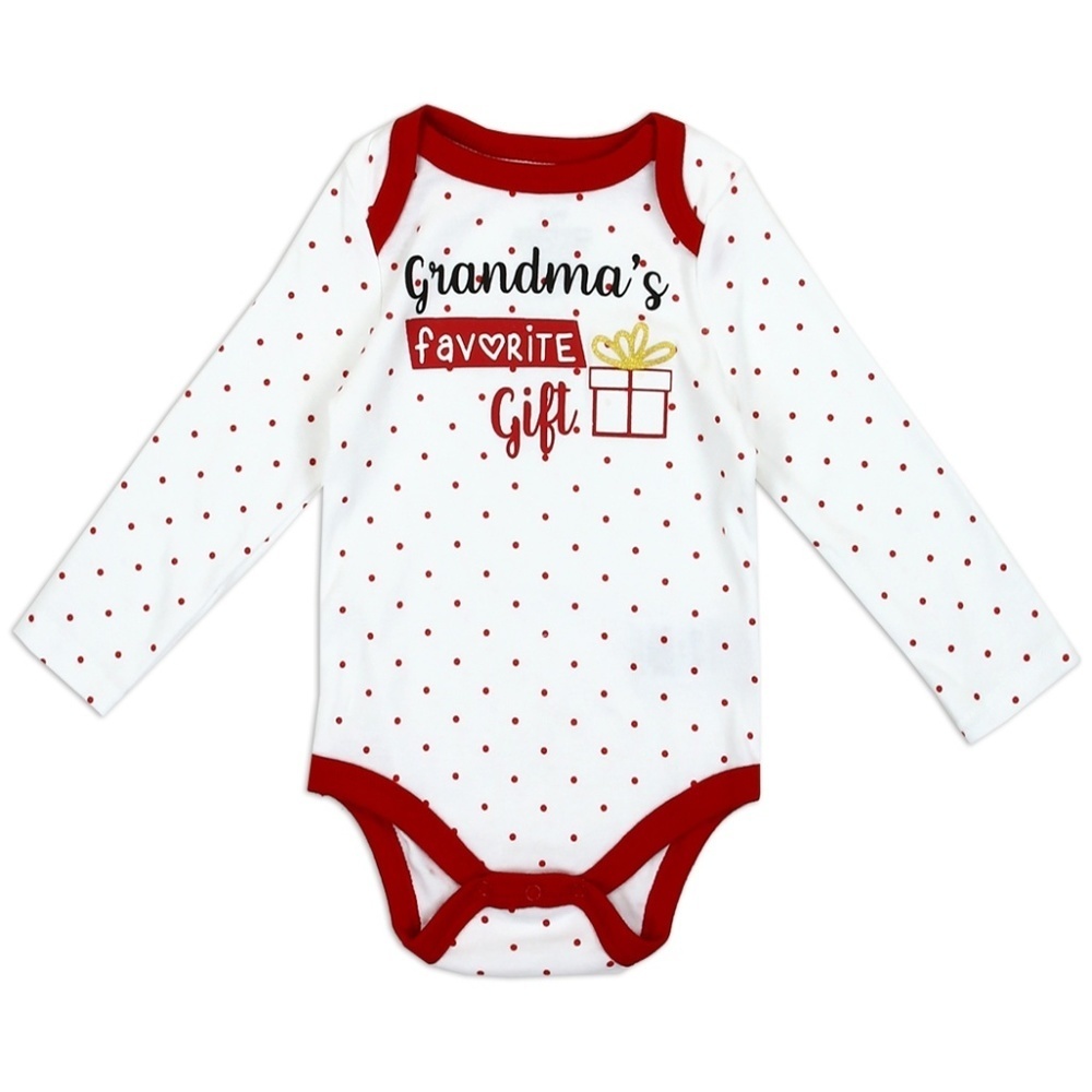 Grandma’s Favorite Gift Newborn Girl Bodysuit White Red Polka Dots 0-9M